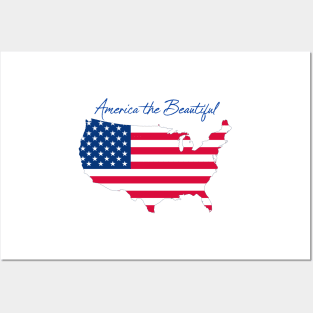 America the Beautiful T-Shirt, 4th of America the Beautifl July, Patriotic Vintage Syle American Flag Shirt Posters and Art